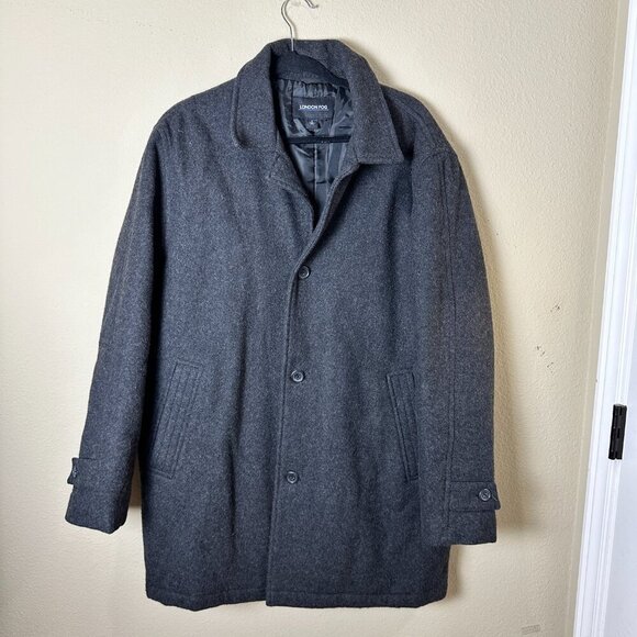 LONDON FOG Wool Insulated Charcoal Button Coat Jacket Size Large - Picture 2 of 10